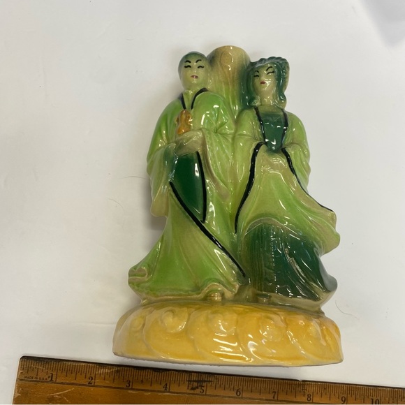 Vintage 1950  Metro Ware Asian Themed Green Ceramic Lamp Base man woman kitsch - Picture 8 of 9